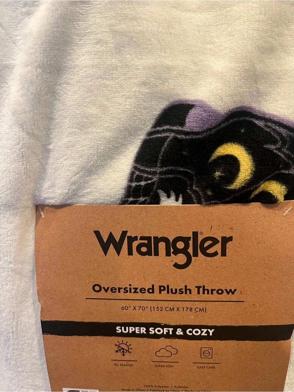 Wrangler Halloween Oversized Plush Throw Blanket- Ghosts. Cowboy Boots Moon